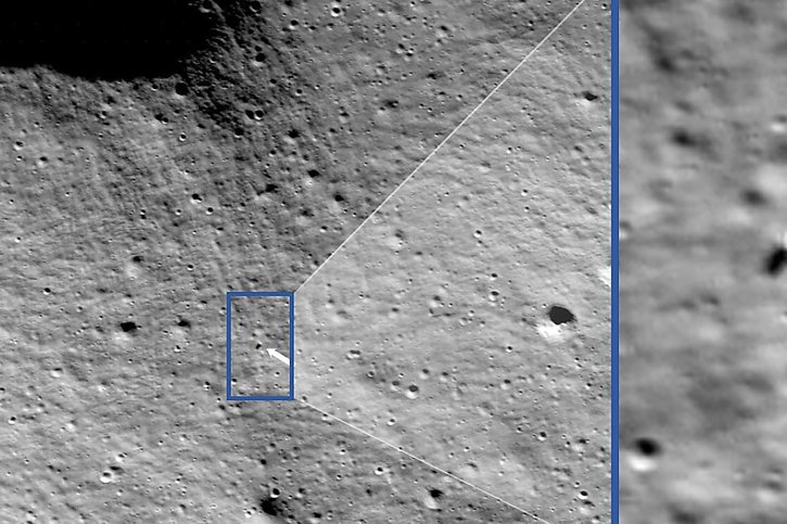 La sonde américaine Odysseus a envoyé ses premières images de l'endroit le plus au sud de la Lune où aucun vaisseau ne s'était jamais posé. © KEYSTONE/AP