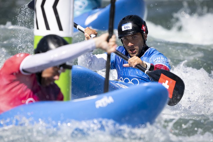 Martin Dougoud ne décrochera pas de médaille en kayak cross. © KEYSTONE/ANTHONY ANEX