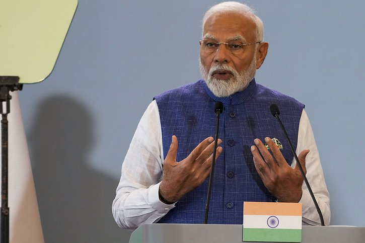 Le Premier ministre indien Narendra Modi est arrivé vendredi à Kiev en train, après la Pologne jeudi. © KEYSTONE/AP/Czarek Sokolowski